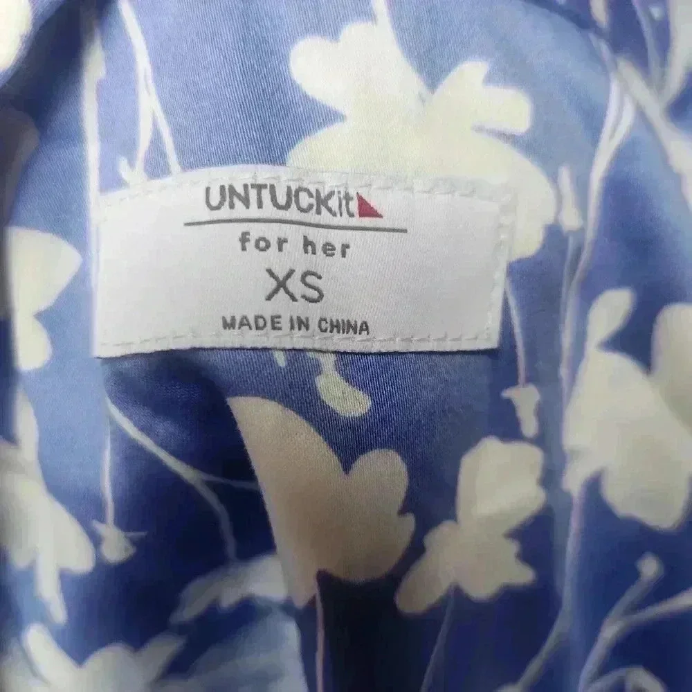 UNTUCKit Stretch Cotton Demi Shirt Dress Blue White Floral Size XS Women's - Picture 11 of 11
